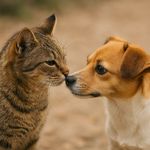 встретились кошечка и собачка и нюхают друг друга